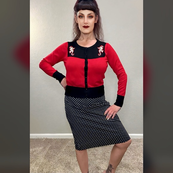 Black White Polka Dot Sourpuss Pencil Skirt XL - Picture 4 of 10